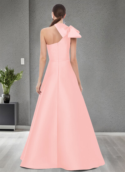 A-Line One-Shoulder Satin Mother Of The Bride Dresses With Bow(s)/Pockets