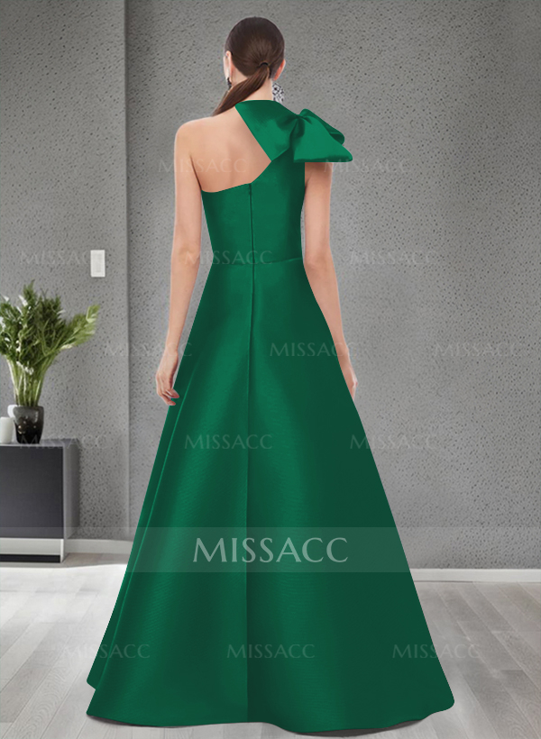 A-Line One-Shoulder Satin Mother Of The Bride Dresses With Bow(s)/Pockets