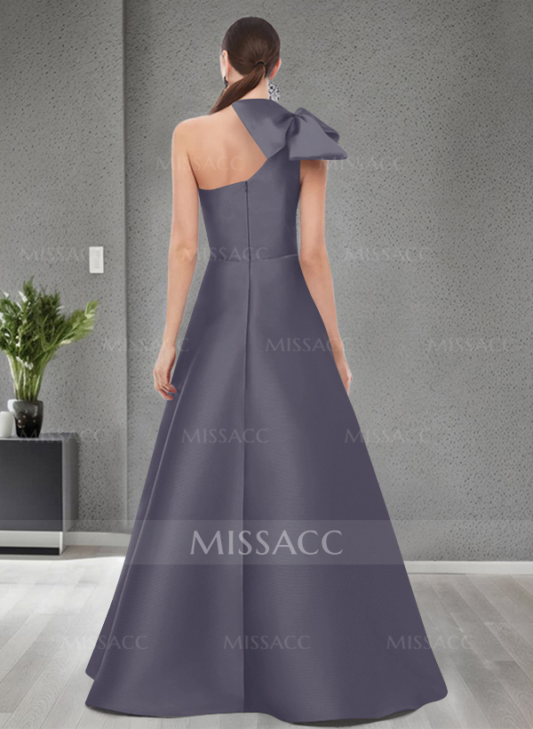 A-Line One-Shoulder Satin Mother Of The Bride Dresses With Bow(s)/Pockets