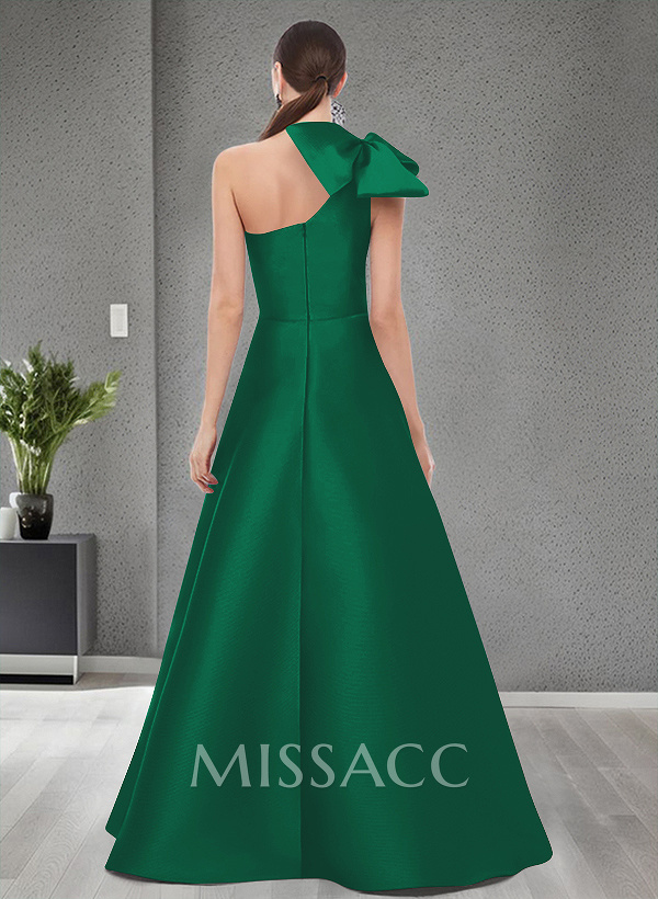 A-Line One-Shoulder Satin Mother Of The Bride Dresses With Bow(s)/Pockets
