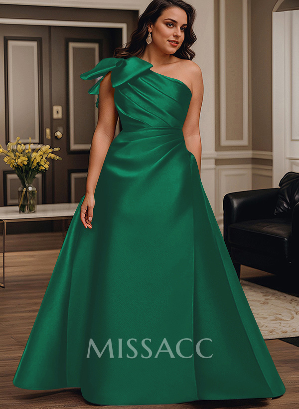 A-Line One-Shoulder Satin Mother Of The Bride Dresses With Bow(s)/Pockets
