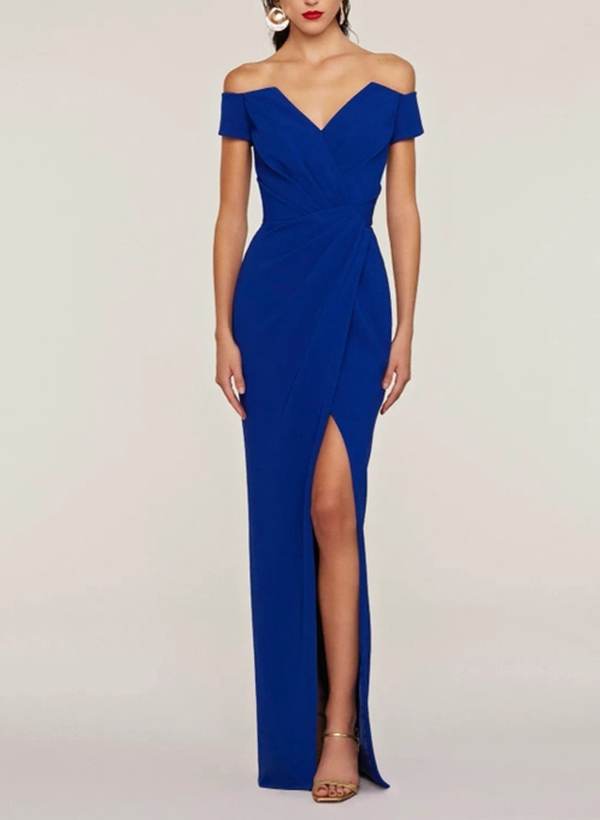 Sheath/Column Off-The-Shoulder Jersey Mother Of The Bride Dresses With Split Front