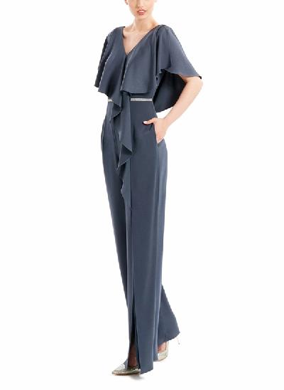 Jumpsuit/Pantsuit V-Neck Short Sleeves Jersey Mother Of The Bride Dresses With Pockets