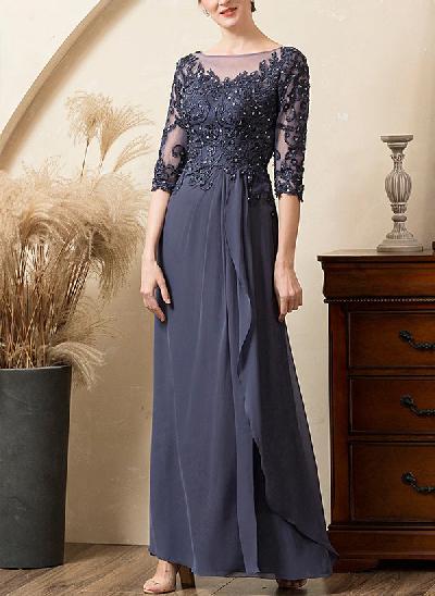 A-Line Illusion Neck 1/2 Sleeves Floor-Length Chiffon Mother Of The Bride Dresses