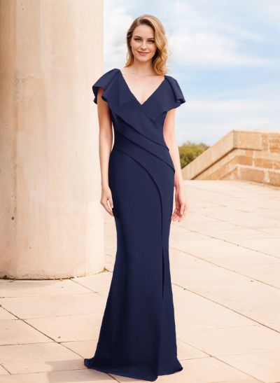 Trumpet/Mermaid V-Neck Short Sleeves Elastic Satin Mother Of The Bride Dresses