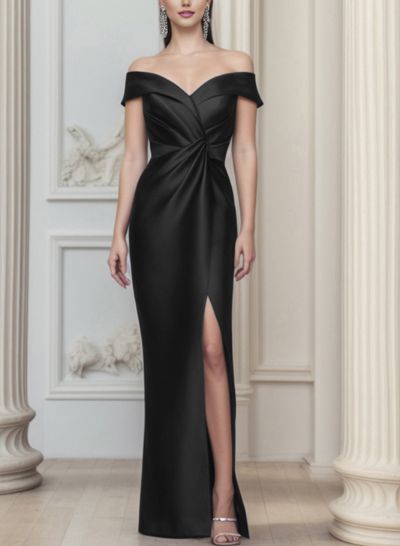 Sheath/Column Off-The-Shoulder Satin Mother Of The Bride Dresses With Split Front