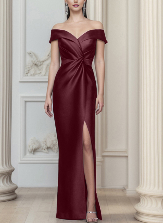 Sheath/Column Off-The-Shoulder Satin Mother Of The Bride Dresses With Split Front