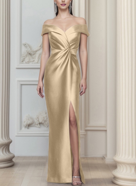 Sheath/Column Off-The-Shoulder Satin Mother Of The Bride Dresses With Split Front