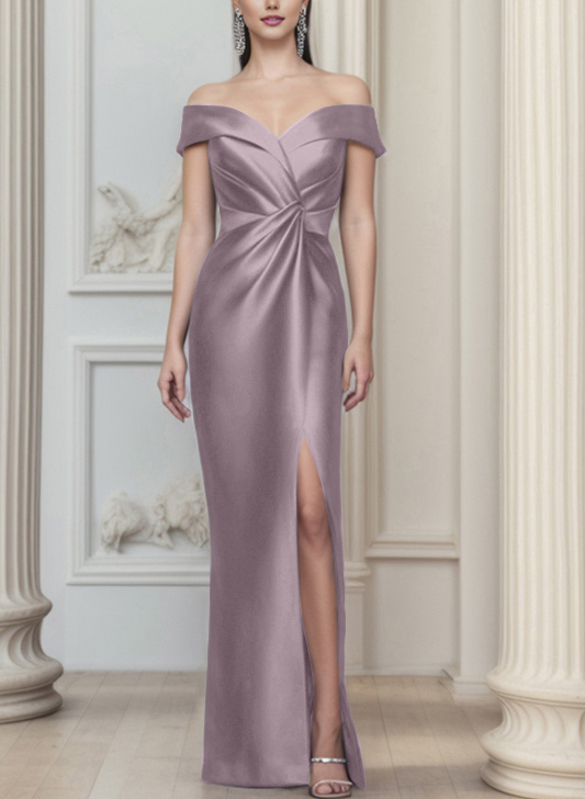 Sheath/Column Off-The-Shoulder Satin Mother Of The Bride Dresses With Split Front