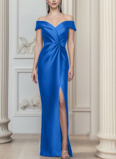 Sheath/Column Off-The-Shoulder Satin Mother Of The Bride Dresses With Split Front