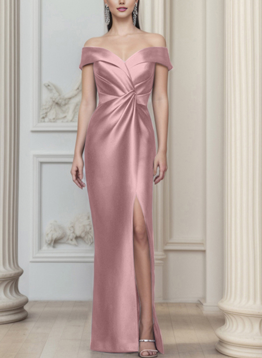 Sheath/Column Off-The-Shoulder Satin Mother Of The Bride Dresses With Split Front