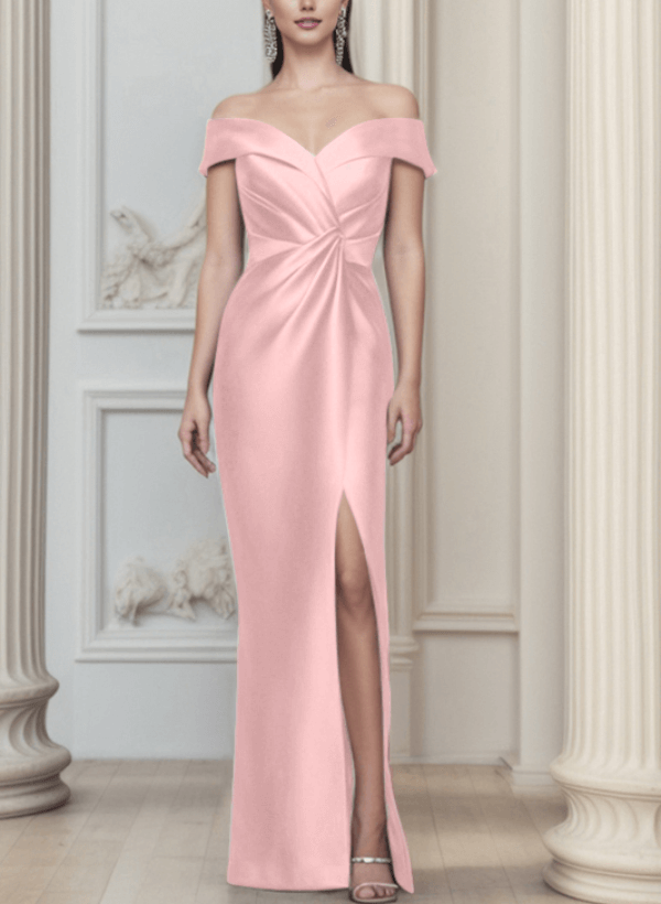 Sheath/Column Off-The-Shoulder Satin Mother Of The Bride Dresses With Split Front