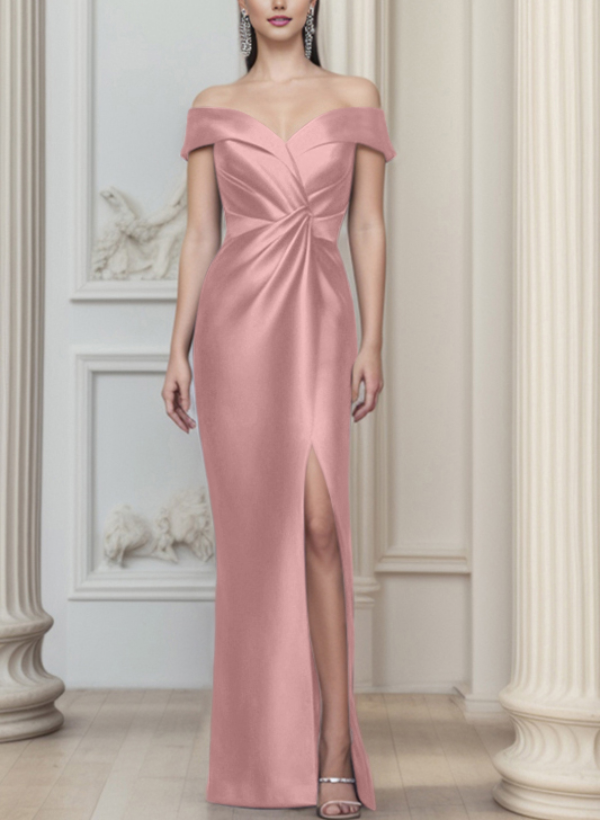 Sheath/Column Off-The-Shoulder Satin Mother Of The Bride Dresses With Split Front