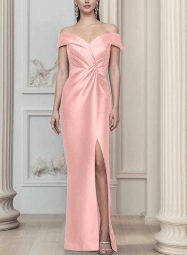 Sheath/Column Off-The-Shoulder Satin Mother Of The Bride Dresses With Split Front