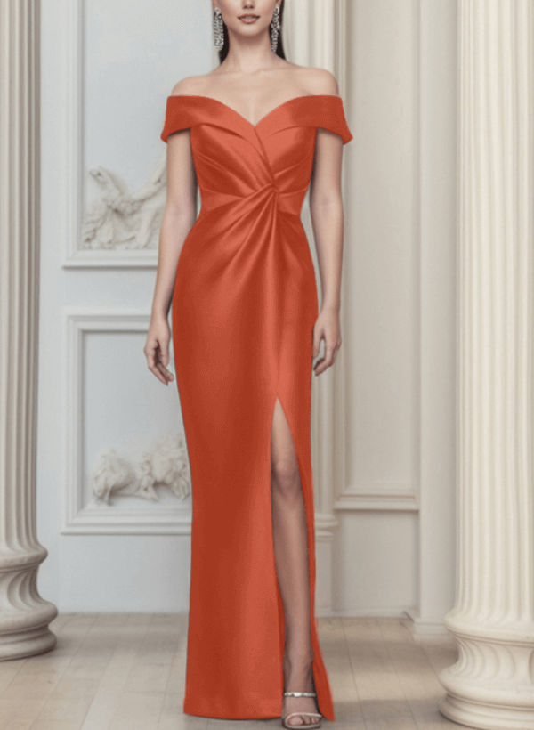 Sheath/Column Off-The-Shoulder Satin Mother Of The Bride Dresses With Split Front