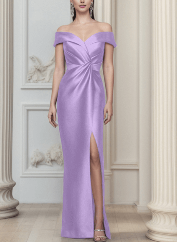 Sheath/Column Off-The-Shoulder Satin Mother Of The Bride Dresses With Split Front