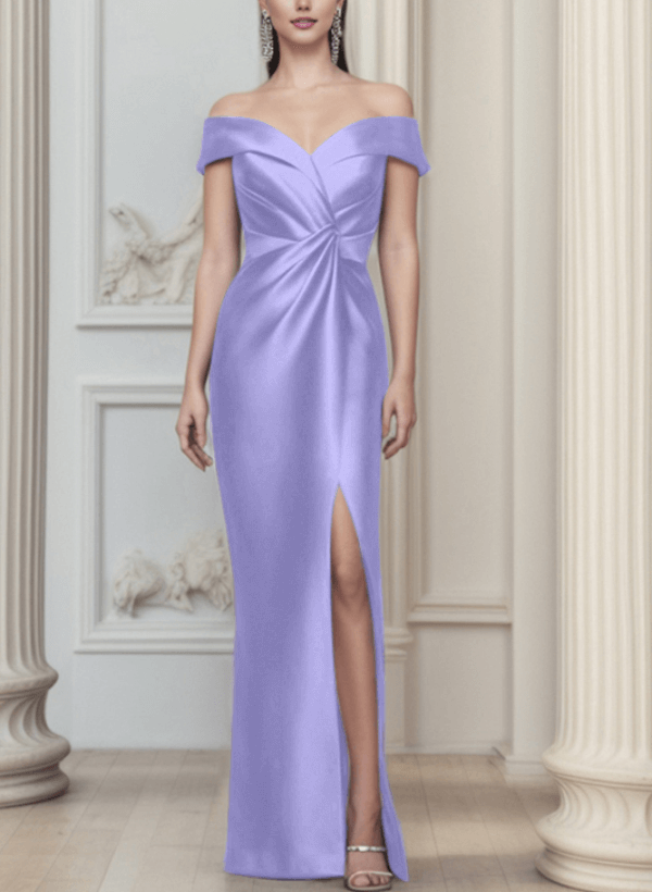 Sheath/Column Off-The-Shoulder Satin Mother Of The Bride Dresses With Split Front
