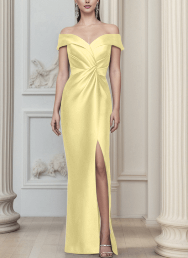 Sheath/Column Off-The-Shoulder Satin Mother Of The Bride Dresses With Split Front