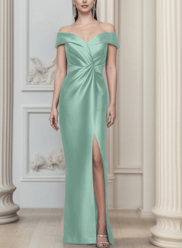Sheath/Column Off-The-Shoulder Satin Mother Of The Bride Dresses With Split Front