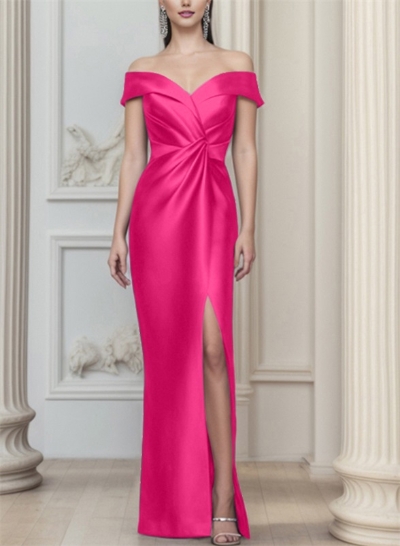 Sheath/Column Off-The-Shoulder Satin Mother Of The Bride Dresses With Split Front