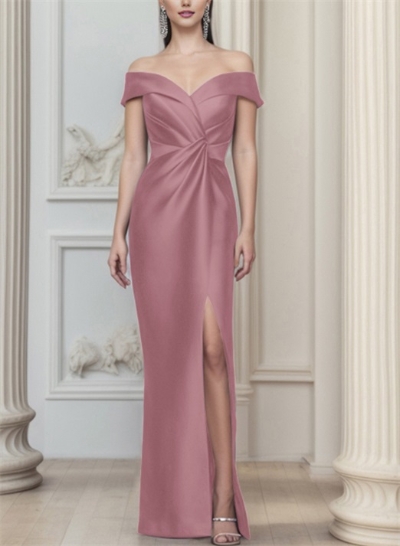 Sheath/Column Off-The-Shoulder Satin Mother Of The Bride Dresses With Split Front