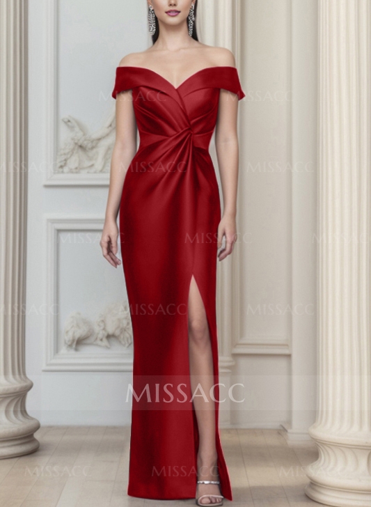 Sheath/Column Off-The-Shoulder Satin Mother Of The Bride Dresses With Split Front