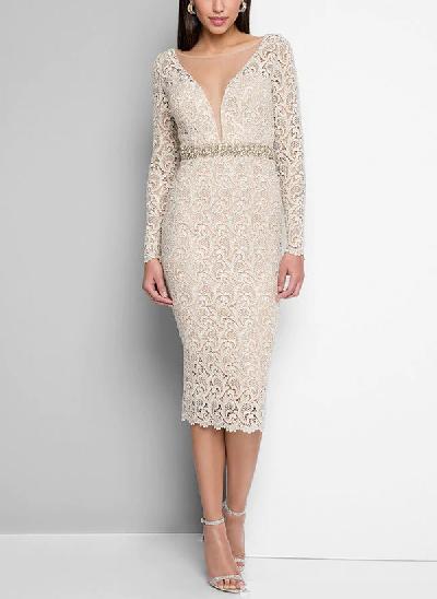 Sheath/Column Illusion Neck Long Sleeves Lace Mother Of The Bride Dresses