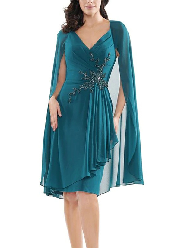 Sheath/Column V-Neck Chiffon Mother Of The Bride Dresses With Ruffle