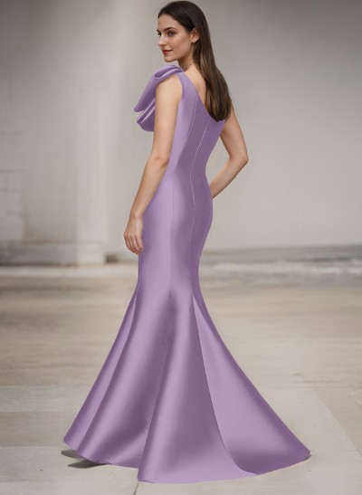 Dark Green Mermaid One-Shoulder Satin Mother Of The Bride Dress With Bows main image 0