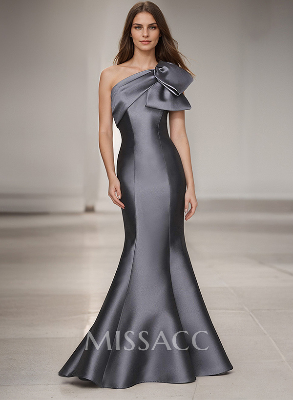Trumpet/Mermaid One-Shoulder Satin Mother Of The Bride Dresses With Bow(s) Trumpet/Mermaid One-Shoulder Satin Mother Of The Bride Dresses With Bow(s)