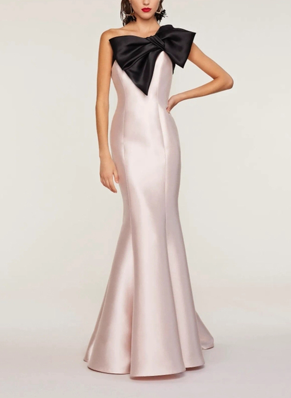 Trumpet/Mermaid One-Shoulder Satin Evening Dresses With Bow - Missacc