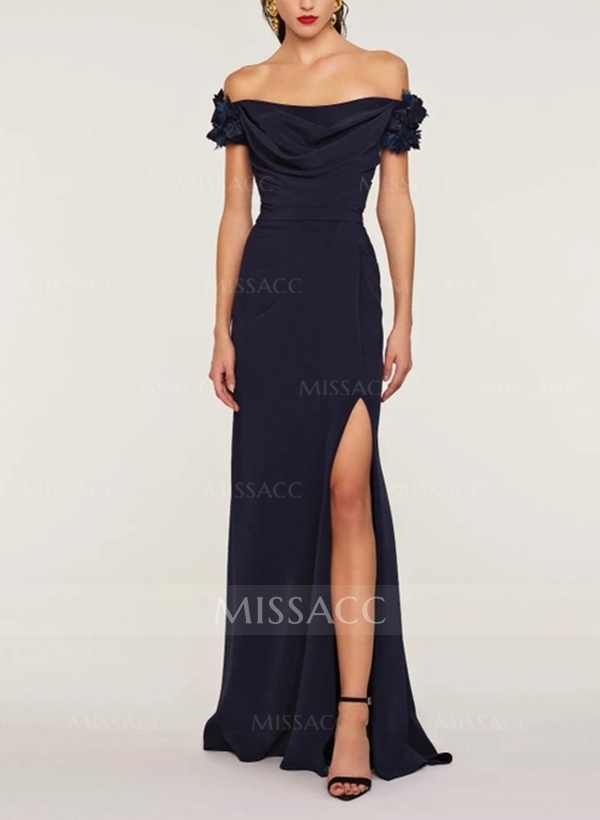 Sheath/Column Off-The-Shoulde Jersey Mother Of The Bride Dresses With Split Front