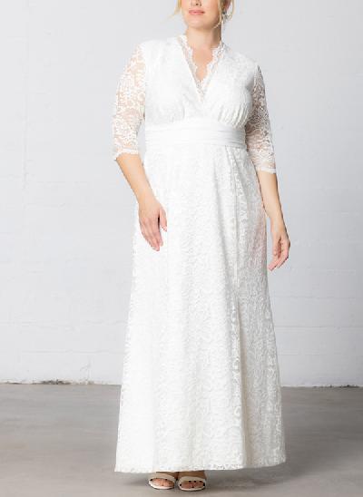Sheath/Column V-Neck 1/2 Sleeves Plus Size Lace Mother Of The Bride Dresses