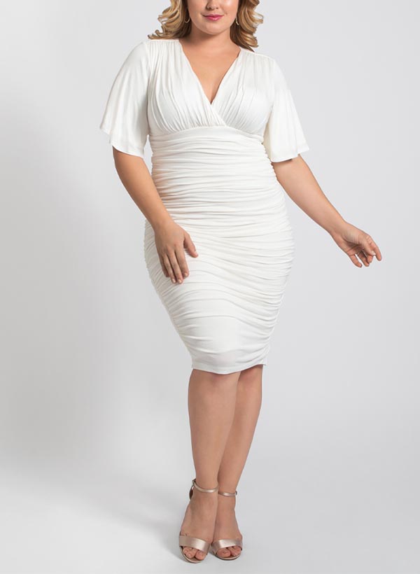 Sheath/Column V-Neck 1/2 Sleeves Plus Size Jersey Mother Of The Bride Dresses
