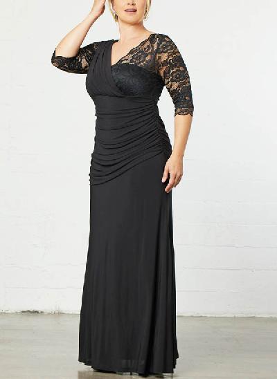 Sheath/Column V-Neck 1/2 Sleeves Lace/Jersey Mother Of The Bride Dresses