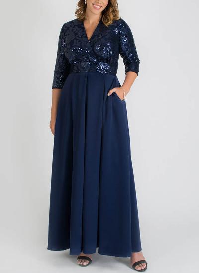 A-Line V-Neck 1/2 Sleeves Chiffon/Lace Mother Of The Bride Dresses With Pockets