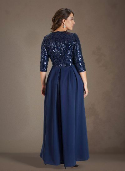 A-Line V-Neck 1/2 Sleeves Chiffon/Lace Mother Of The Bride Dresses With Pockets