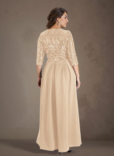 A-Line V-Neck 1/2 Sleeves Chiffon/Lace Mother Of The Bride Dresses With Pockets