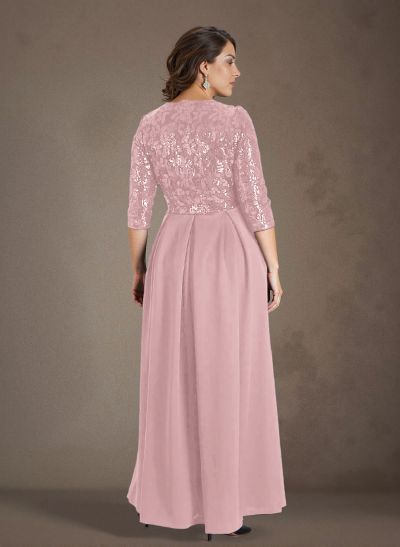 A-Line V-Neck 1/2 Sleeves Chiffon/Lace Mother Of The Bride Dresses With Pockets