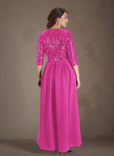 A-Line V-Neck 1/2 Sleeves Chiffon/Lace Mother Of The Bride Dresses With Pockets