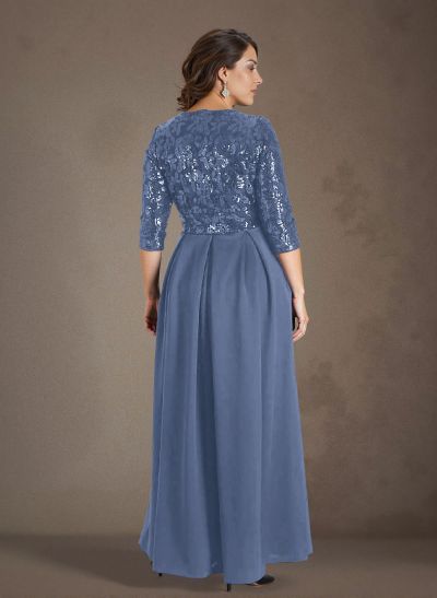 A-Line V-Neck 1/2 Sleeves Chiffon/Lace Mother Of The Bride Dresses With Pockets