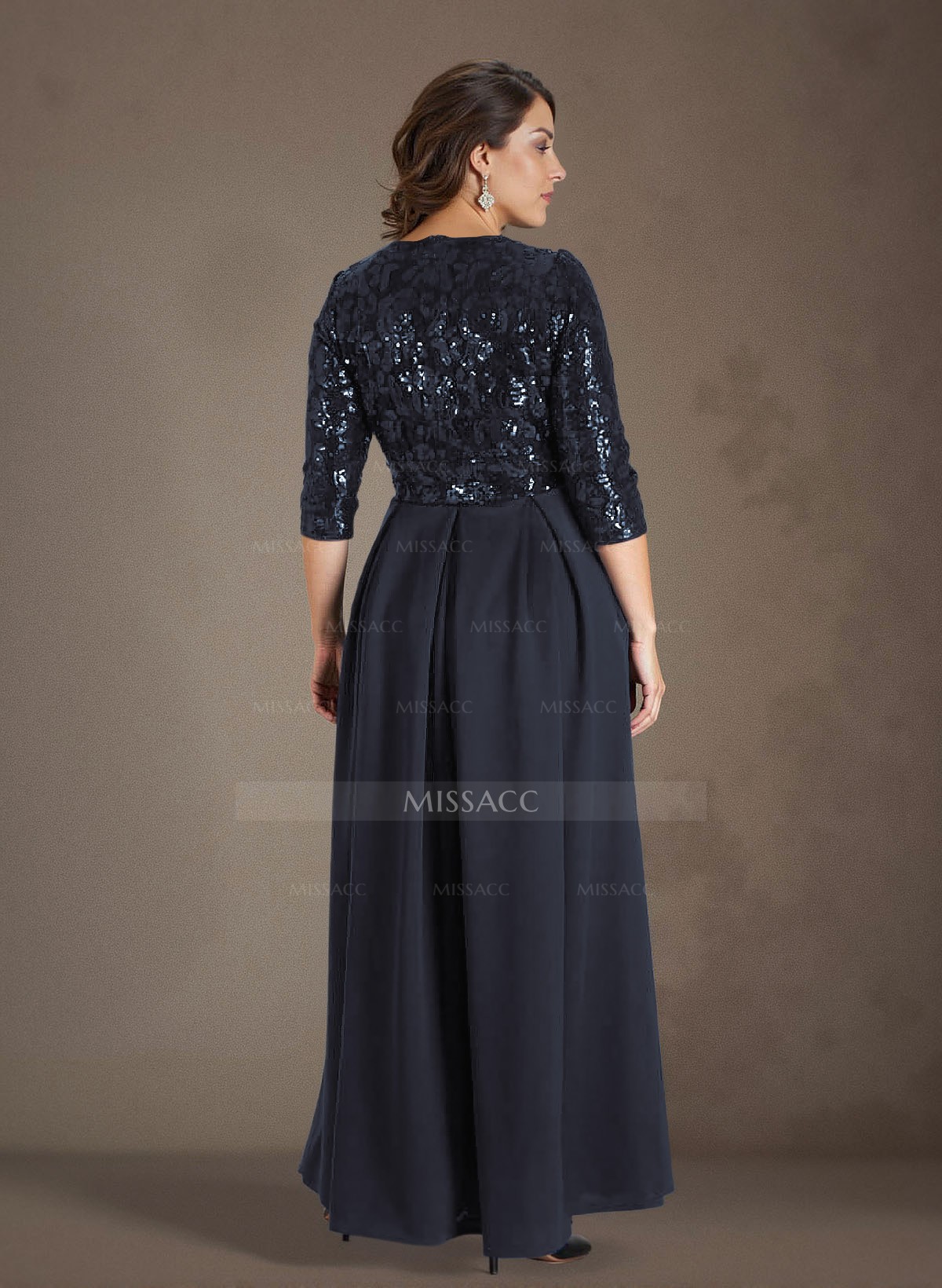 A-Line V-Neck 1/2 Sleeves Chiffon/Lace Mother Of The Bride Dresses With Pockets