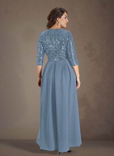 A-Line V-Neck 1/2 Sleeves Chiffon/Lace Mother Of The Bride Dresses With Pockets