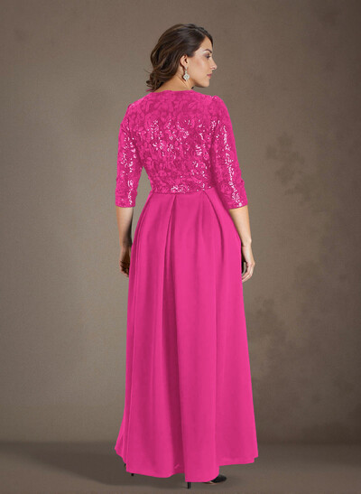 A-Line V-Neck 1/2 Sleeves Chiffon/Lace Mother Of The Bride Dresses With Pockets