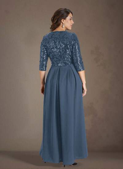 A-Line V-Neck 1/2 Sleeves Chiffon/Lace Mother Of The Bride Dresses With Pockets