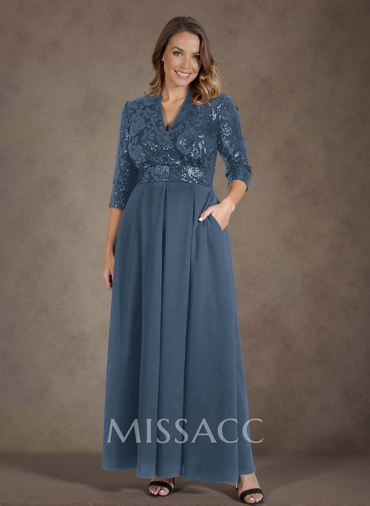 A-Line V-Neck 1/2 Sleeves Chiffon/Lace Mother Of The Bride Dresses With Pockets A-Line V-Neck 1/2 Sleeves Chiffon/Lace Mother Of The Bride Dresses With Pockets