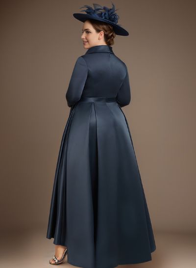 A-Line V-Neck 3/4 Sleeves Satin Mother Of The Bride Dresses With Pockets