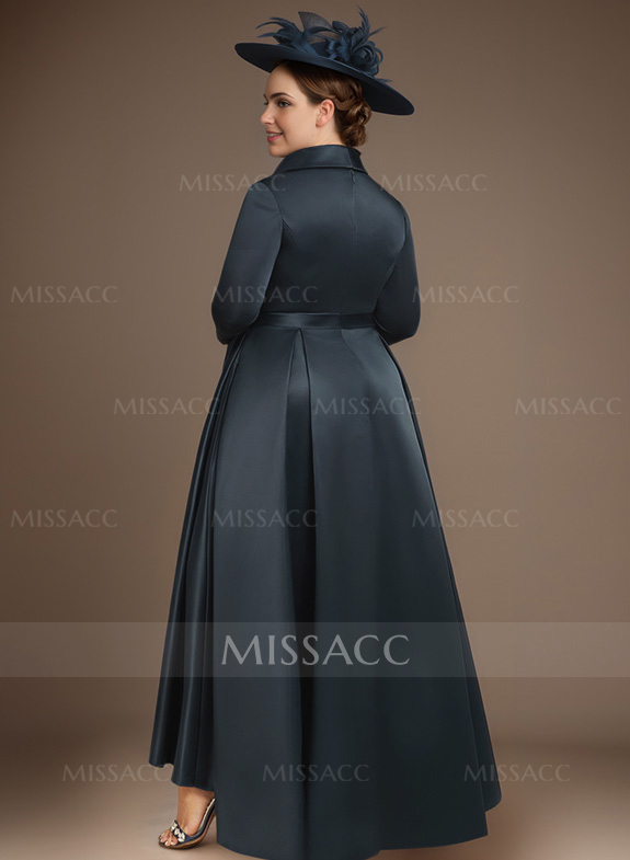 A-Line V-Neck 3/4 Sleeves Satin Mother Of The Bride Dresses With Pockets