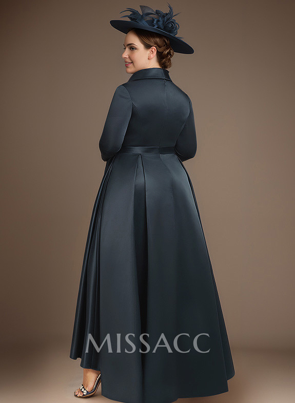 A-Line V-Neck 3/4 Sleeves Satin Mother Of The Bride Dresses With Pockets