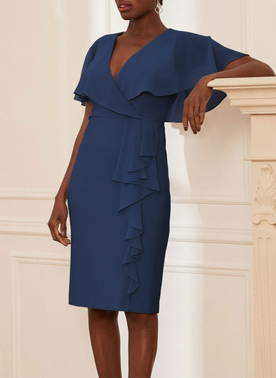 Sheath/Column V-Neck Chiffon Mother Of The Bride Dresses With Cascading Ruffles